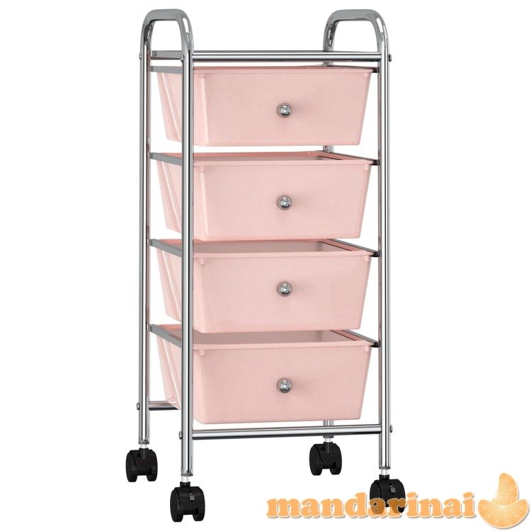 Mobilus vežimėlis, 4 stalčiai, rožinės spalvos, plastikas