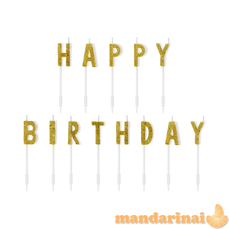 Birthday candles Happy Birthday, gold, 2.5cm (1 pkt / 13 pc.)