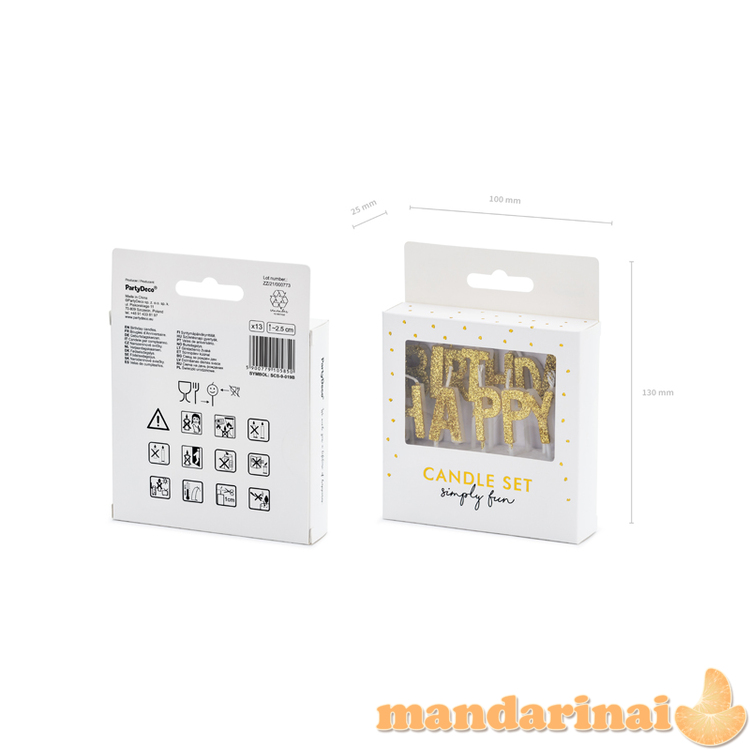 Birthday candles Happy Birthday, gold, 2.5cm (1 pkt / 13 pc.)