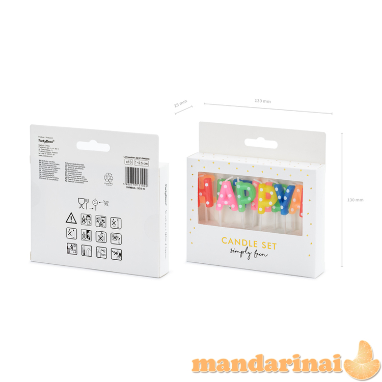 Birthday candles Happy Birthday, mix, 2.5cm (1 pkt / 13 pc.)