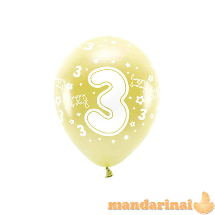 Metallic Eco Balloons 33 cm, Number    3   , light gold (1 pkt / 6 pc.)