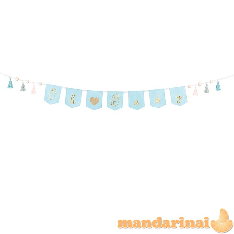 Banner Oh baby with tassels, 2.5 m, sky-blue