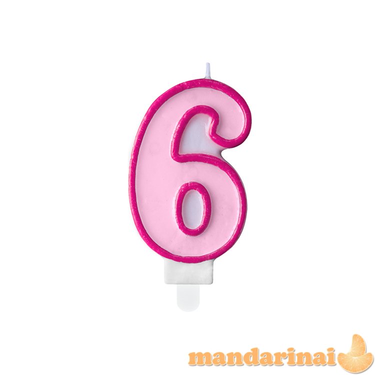Birthday candle Number 6, pink, 7cm