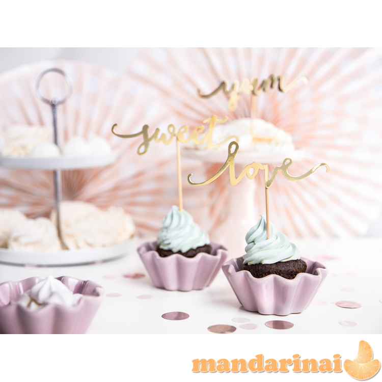 Cupcake toppers Love, gold, 13cm (1 pkt / 6 pc.)
