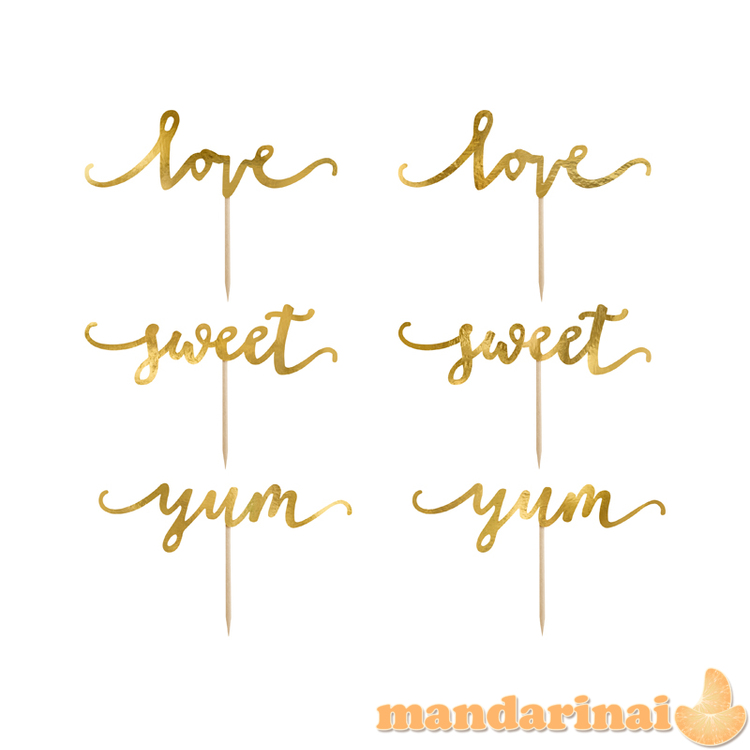 Cupcake toppers Love, gold, 13cm (1 pkt / 6 pc.)
