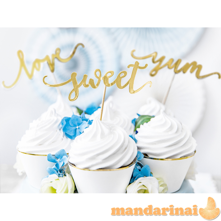 Cupcake toppers Love, gold, 13cm (1 pkt / 6 pc.)