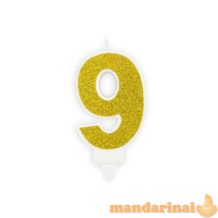 Birthday candle Number 9, gold, 7cm