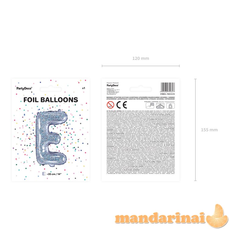 Foil Balloon Letter   E  , 35cm, holographic