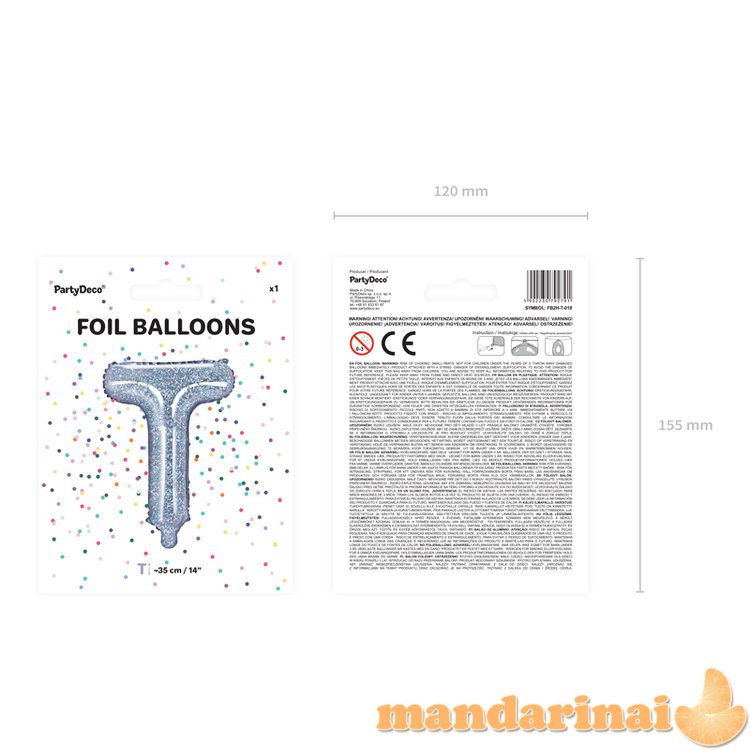 Foil Balloon Letter   T  , 35cm, holographic