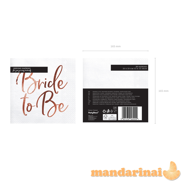 Napkins Bride to be, rose gold,  33x33cm (1 pkt / 20 pc.) 5