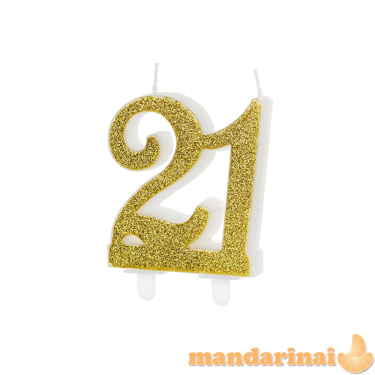 Birthday candle Number 21, gold, 7.5cm