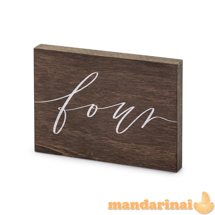 Wooden table number,   Four  , 2x18x12.5 cm