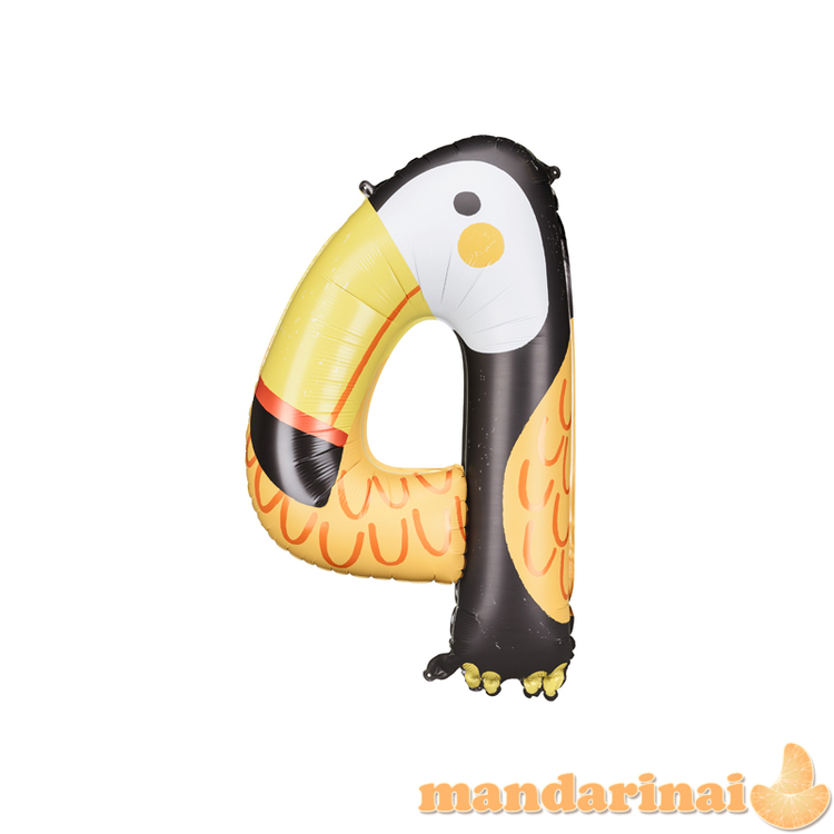 Foil balloon Number 4 - Tucan, 68x91 cm, mix