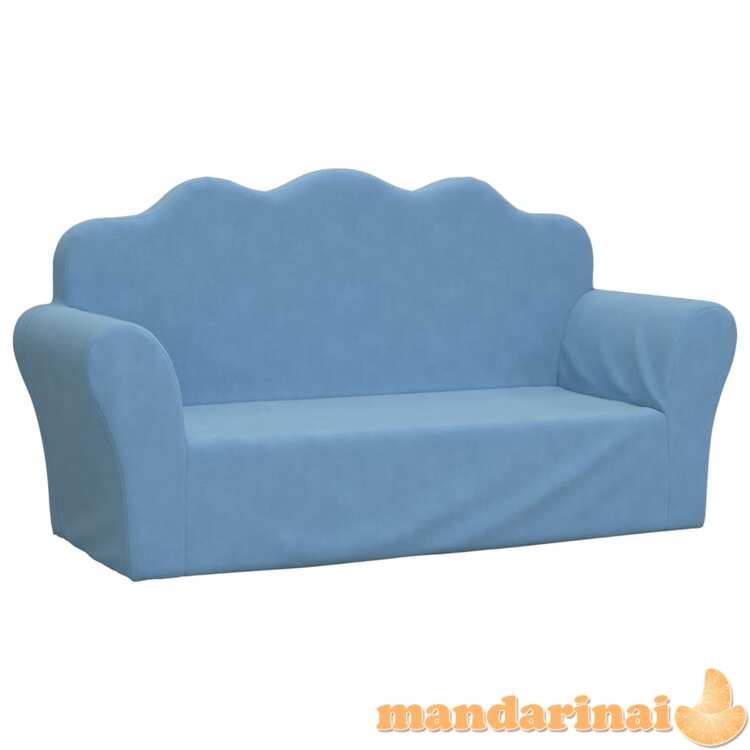 Vaikiška dvivietė sofa, mėlynos spalvos, minkštas pliušas