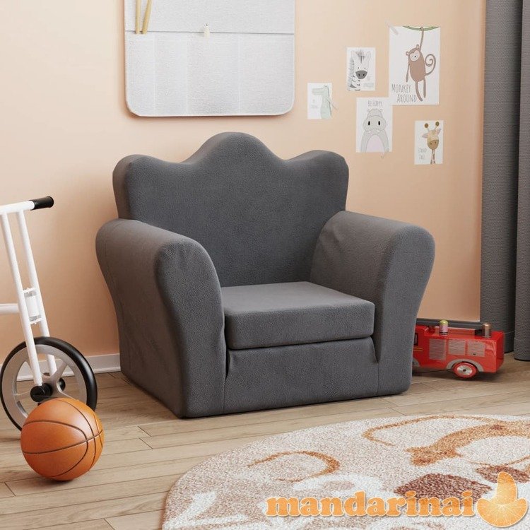 Vaikiška sofa-lova, antracito spalvos, minkštas pliušas