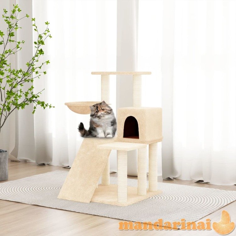 Draskyklė katėms su stovais iš sizalio, kreminės spalvos, 82cm