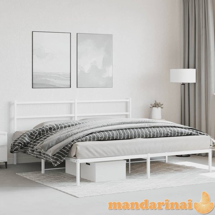 Metalinis lovos rėmas su galvūgaliu, baltos spalvos, 193x203cm