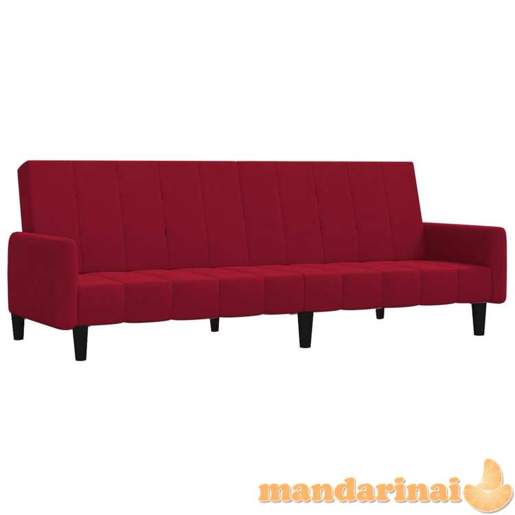 Dvivietė sofa-lova, raudonojo vyno spalvos, aksomas