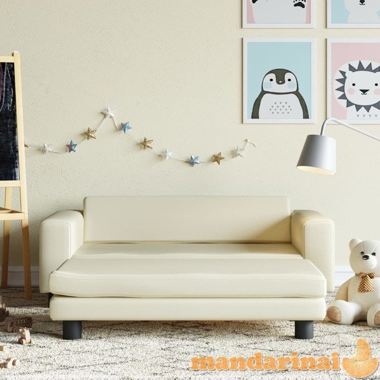 Vaikiška sofa su pakoja, kreminė, 100x50x30cm, dirbtinė oda