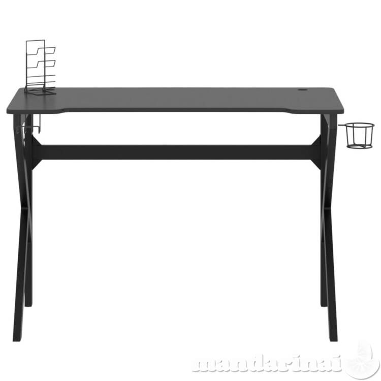 Žaidimų stalas su k formos kojelėmis, juodas, 110x60x75cm