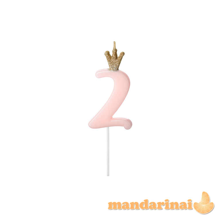 Birthday candle Number 2, light pink, 9.5cm
