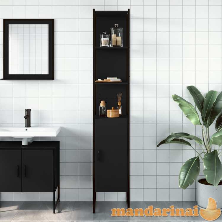 Vonios kambario spintelė, juoda, 33x33x185,5cm, mediena