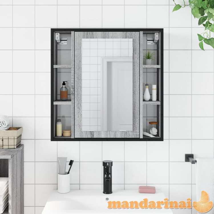 Veidrodinė vonios spintelė, pilka ąžuolo, 60x16x60cm, mediena