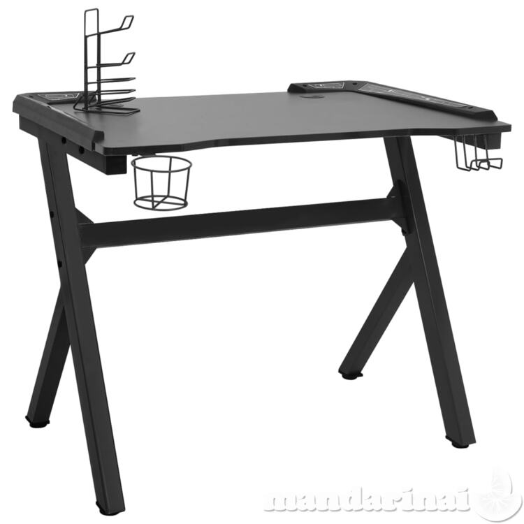 Žaidimų stalas su led/y formos kojelėmis, juodas, 90x60x75cm