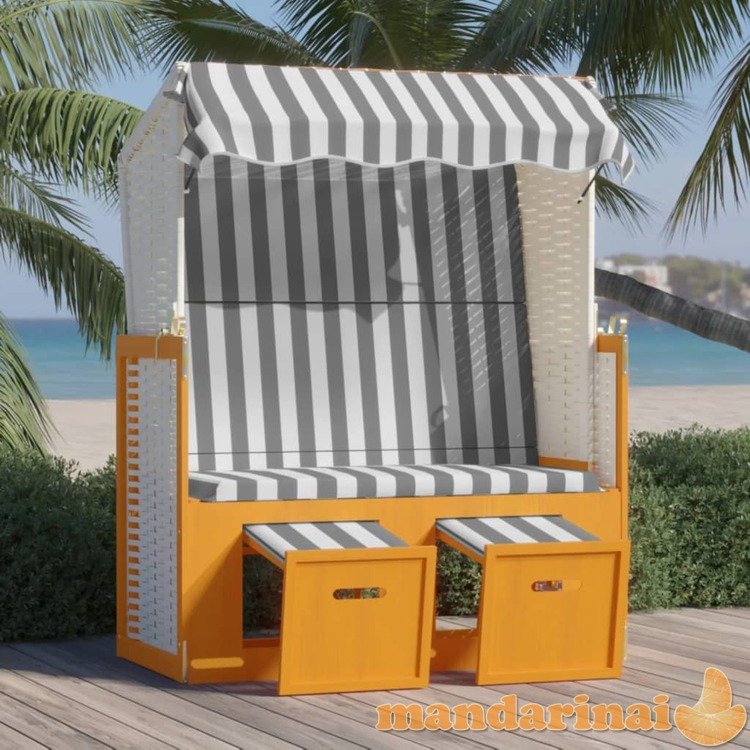 Paplūdimio kėdė su stogeliu, balta/pilka, poliratanas/mediena