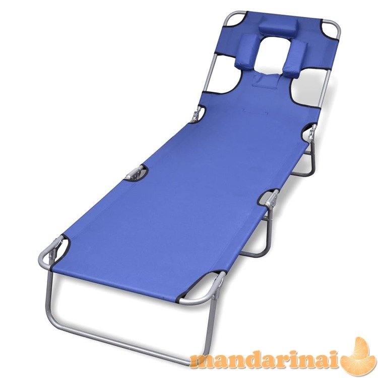 Sulankstomas saulės gultas su pagalvėle, plienas, mėlynas