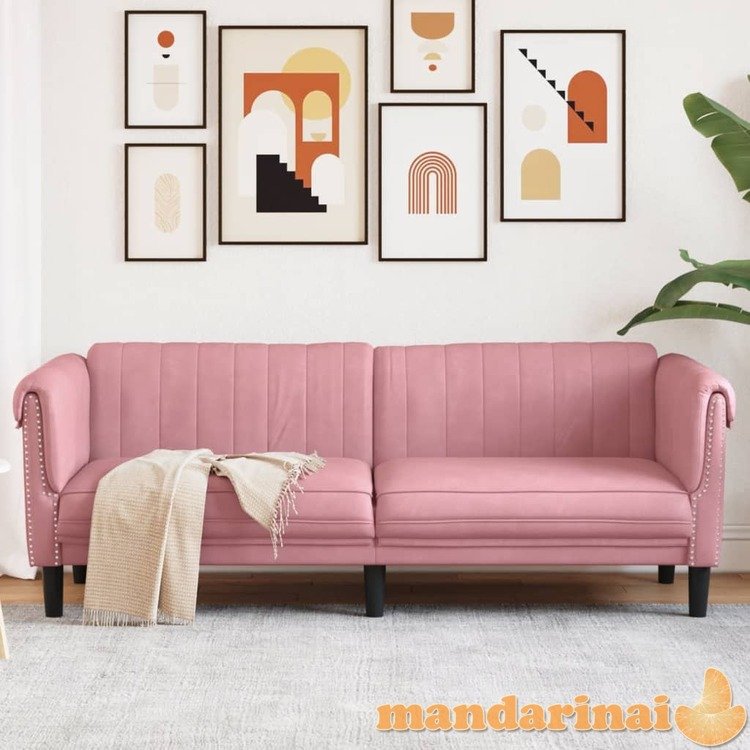 Trivietė sofa, rožinės spalvos, aksomas