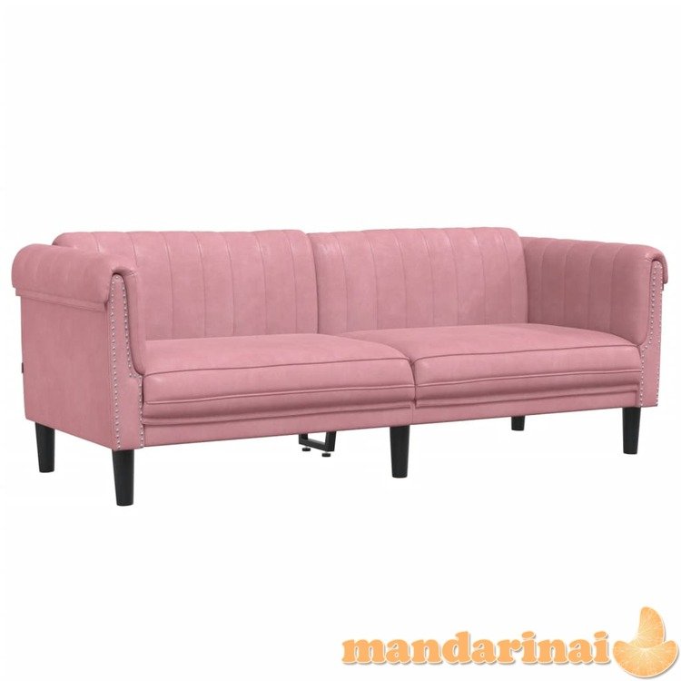 Trivietė sofa, rožinės spalvos, aksomas