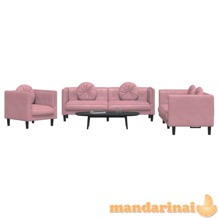 Sofos komplektas su pagalvėmis, 3 dalių, rožinis, aksomas