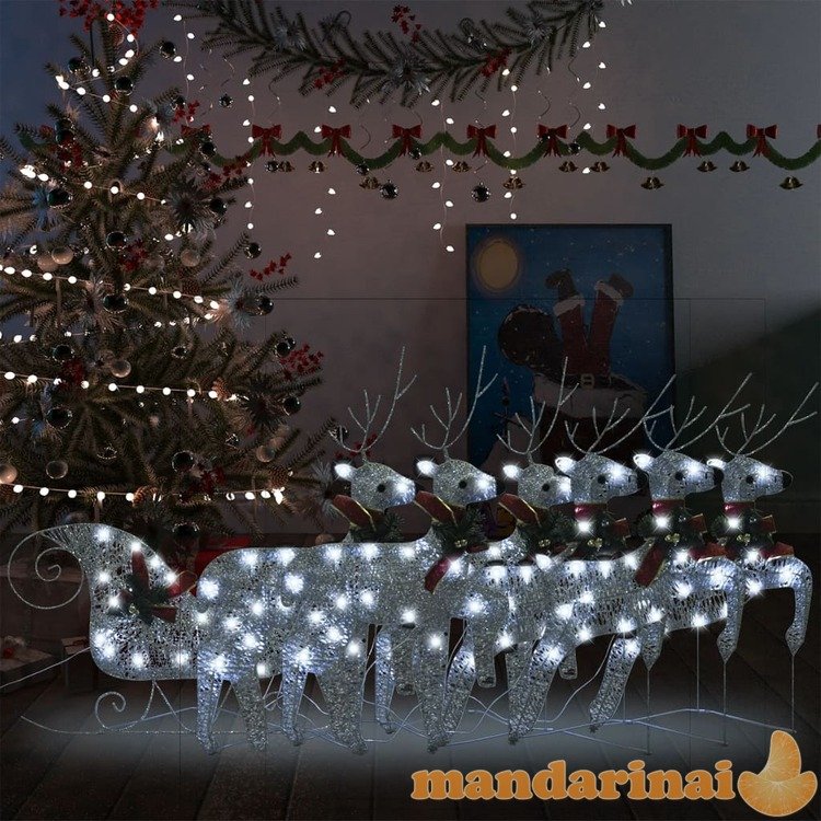 Kalėdų dekoracija elniai ir rogės, sidabrinės spalvos, 140 led
