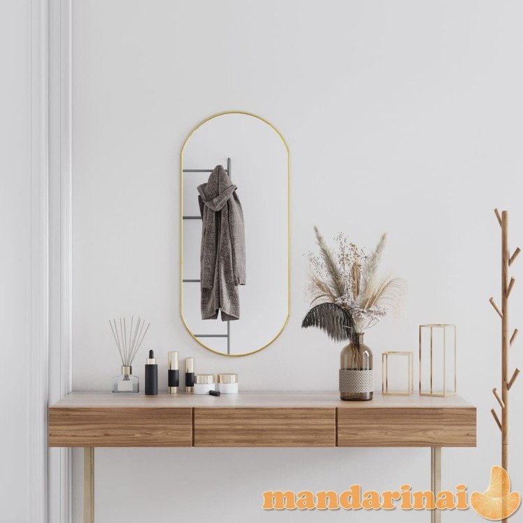 Sieninis veidrodis, auksinės spalvos, 90x40cm, ovalo formos