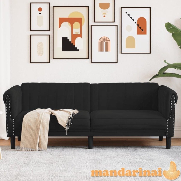 Trivietė sofa, juodos spalvos, aksomas