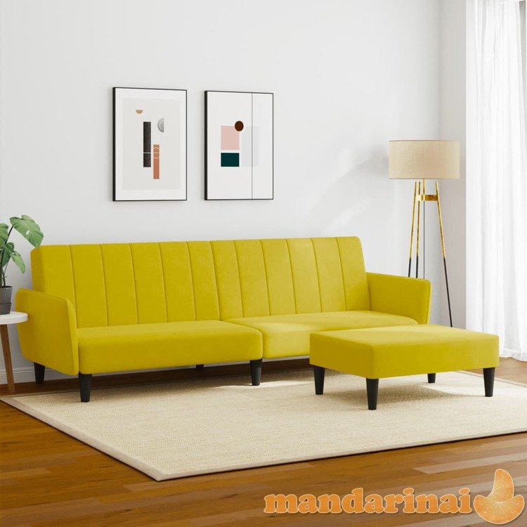 Dvivietė sofa-lova su pakoja, geltonos spalvos, aksomas