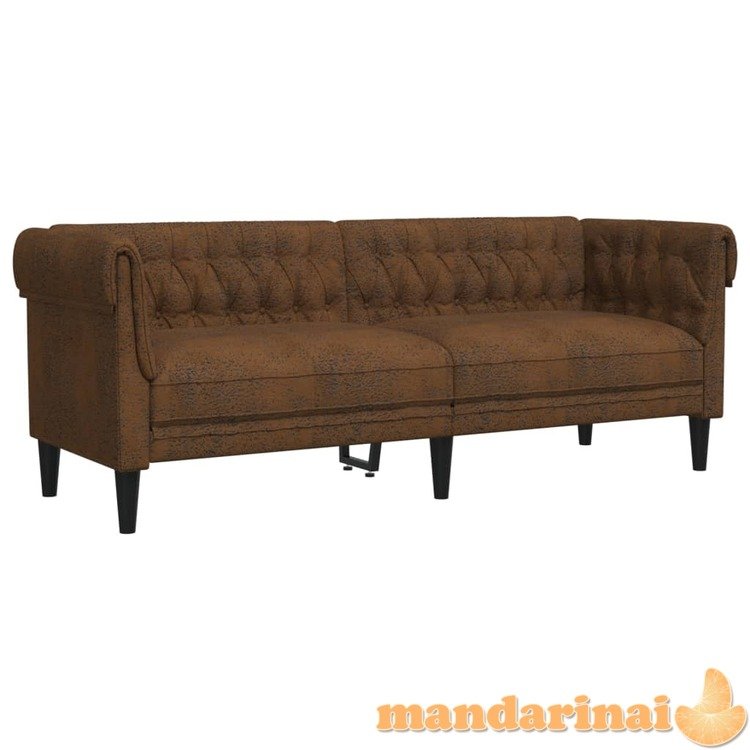 Trivietė chesterfield sofa, rudos spalvos, audinys