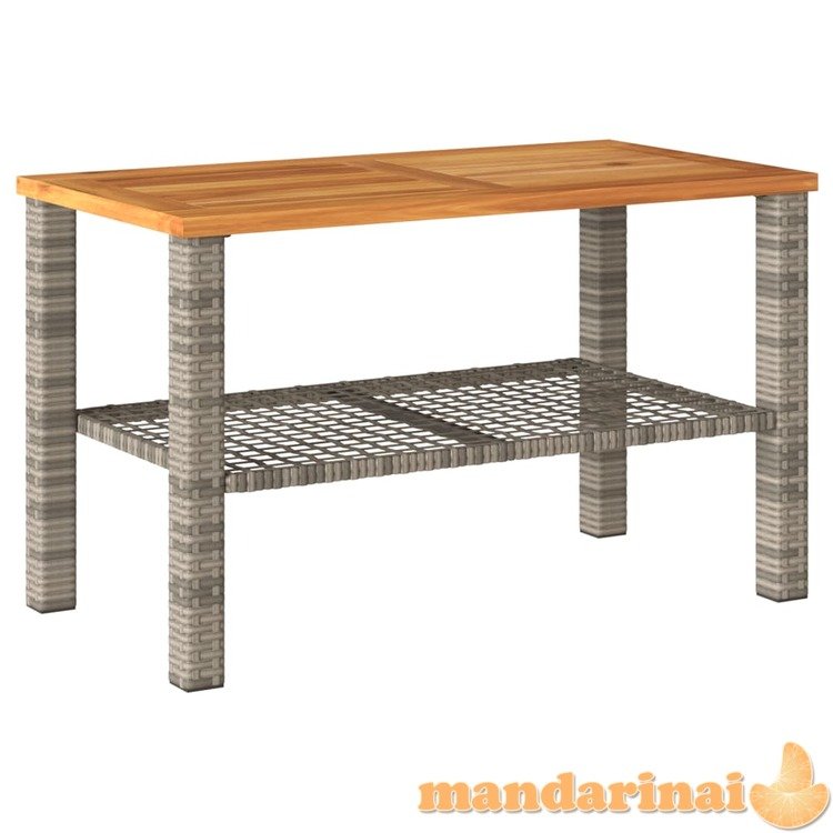 Sodo stalas, pilkas, 70x38x42cm, poliratanas/akacijos mediena