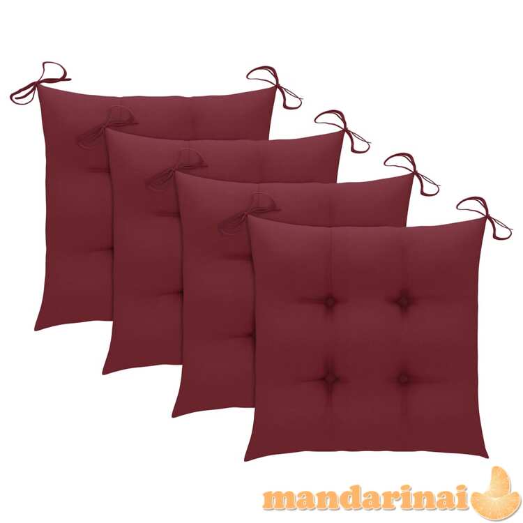Sodo kėdės su vyno raudonomis pagalvėlėmis, 4vnt., tikmedis