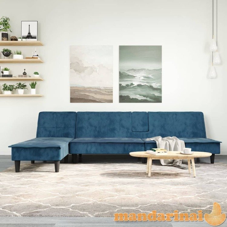 L formos sofa-lova, mėlynos spalvos, 255x140x70cm, aksomas