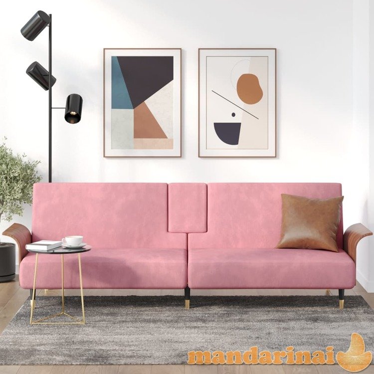 Sofa-lova su puodelių laikikliais, rožinės spalvos, aksomas
