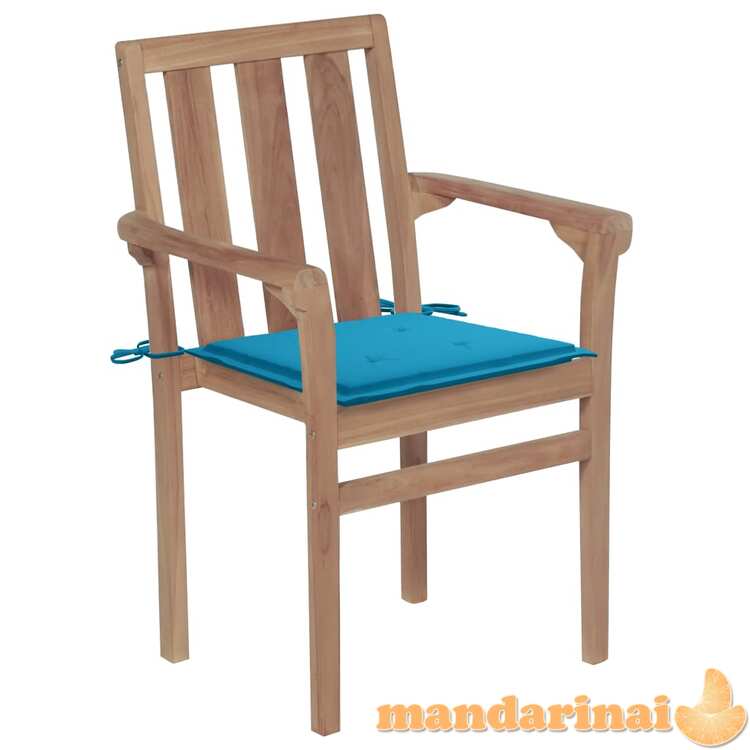 Sodo kėdės su mėlynomis pagalvėlėmis, 2vnt., tikmedžio masyvas