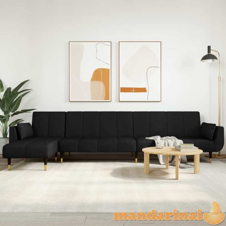 L formos sofa-lova, juodos spalvos, 275x140x70cm, aksomas