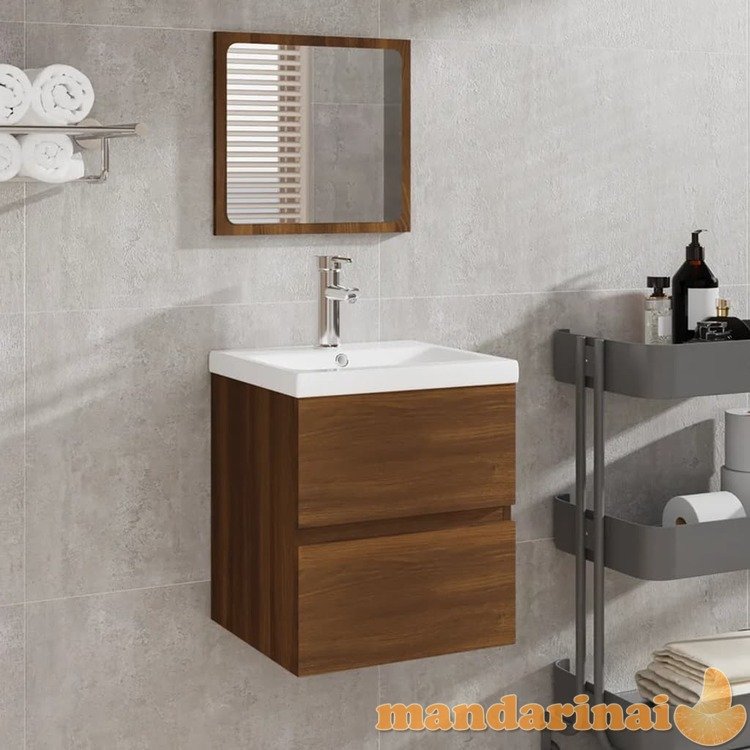 Vonios kambario spintelė su veidrodžiu, ruda ąžuolo, mediena