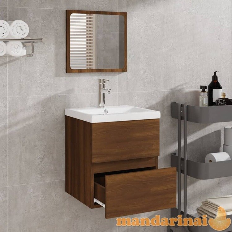 Vonios kambario spintelė su veidrodžiu, ruda ąžuolo, mediena