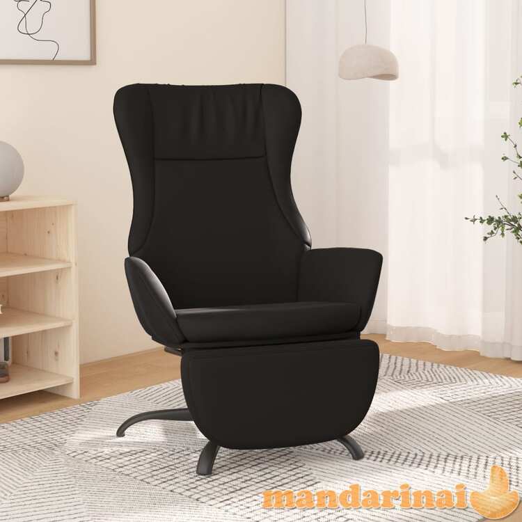 Poilsio kėdė su pakoja, juodos spalvos, dirbtinė oda, blizgi