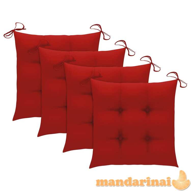 Sodo kėdės su raudonomis pagalvėmis, 3vnt., tikmedis