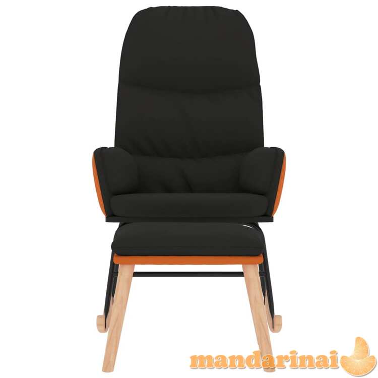 Supama kėdė su taburete, juodos spalvos, audinys