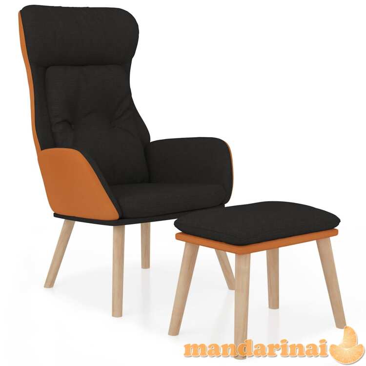 Poilsio kėdė su pakoja, juodos spalvos, dirbtinė oda ir audinys